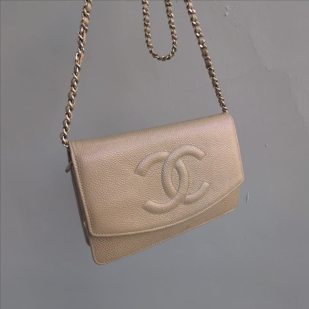 Chanel Vintage Beige Caviar Timeless Wallet On Chain WOC