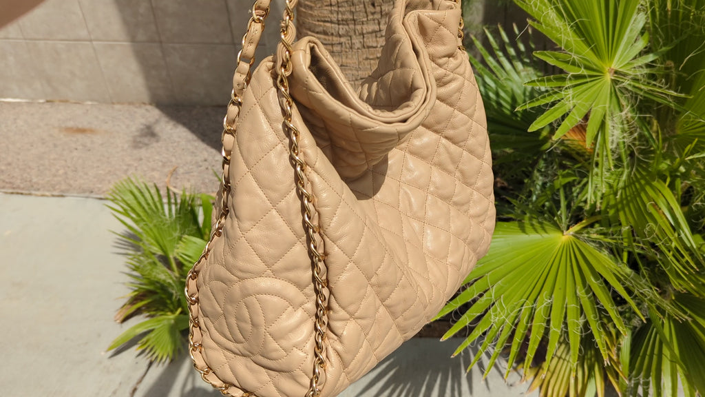 Chanel 2011 Quilted Chain Me Hobo Beige Clair