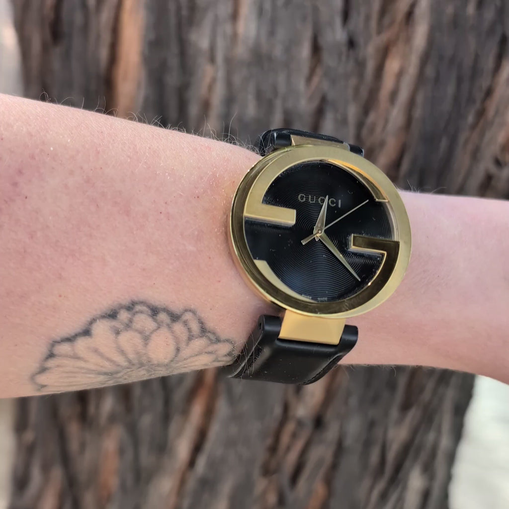 Gucci Interlocking G 42mm Gold PVD Black Dial Watch YA133212