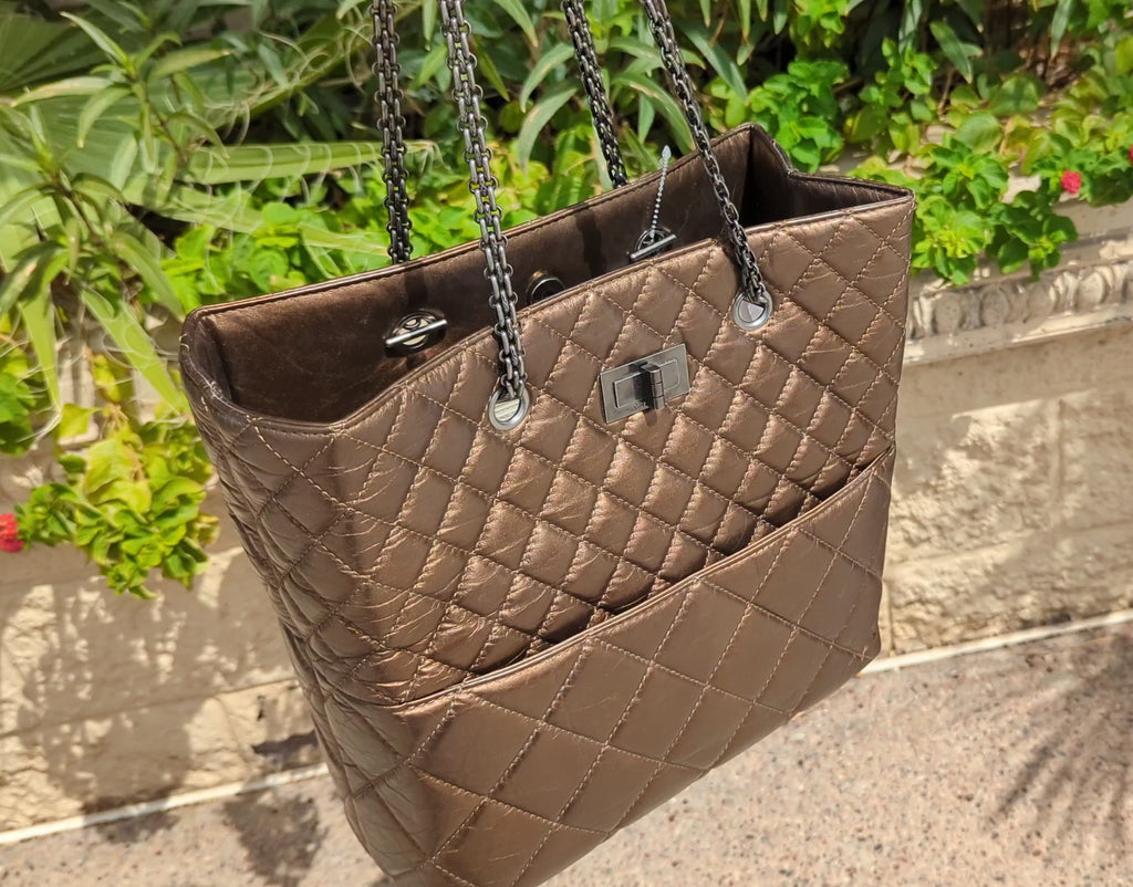 Chanel Metallic Aged Calfskin Quilted Reissue Tall Tote Bronze