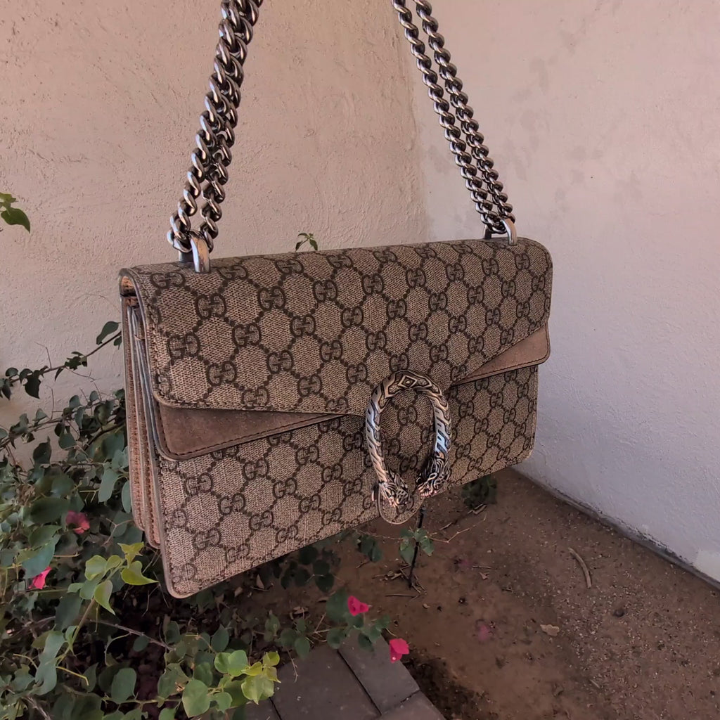 Gucci GG Supreme Medium Dionysus Shoulder Bag Taupe