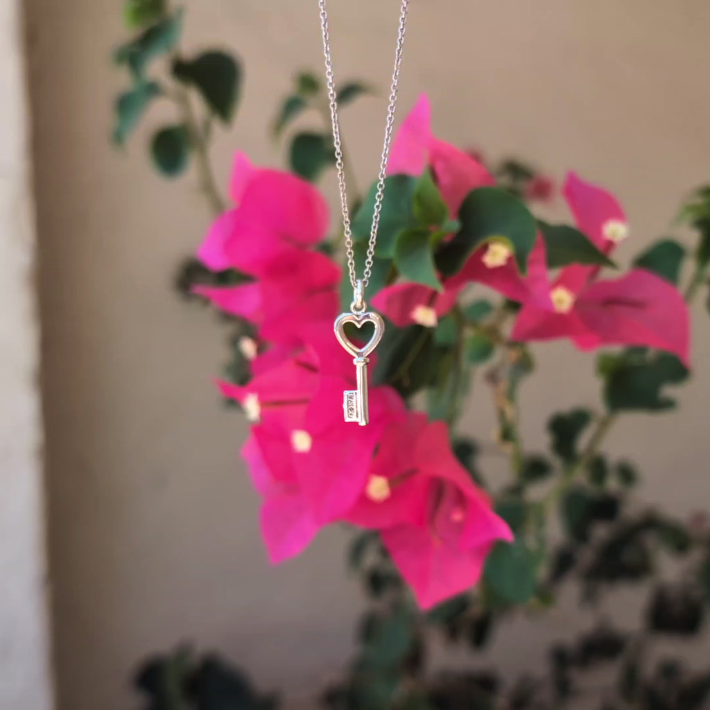 Tiffany & Co. Sterling Silver Mini Heart Key Pendant Necklace