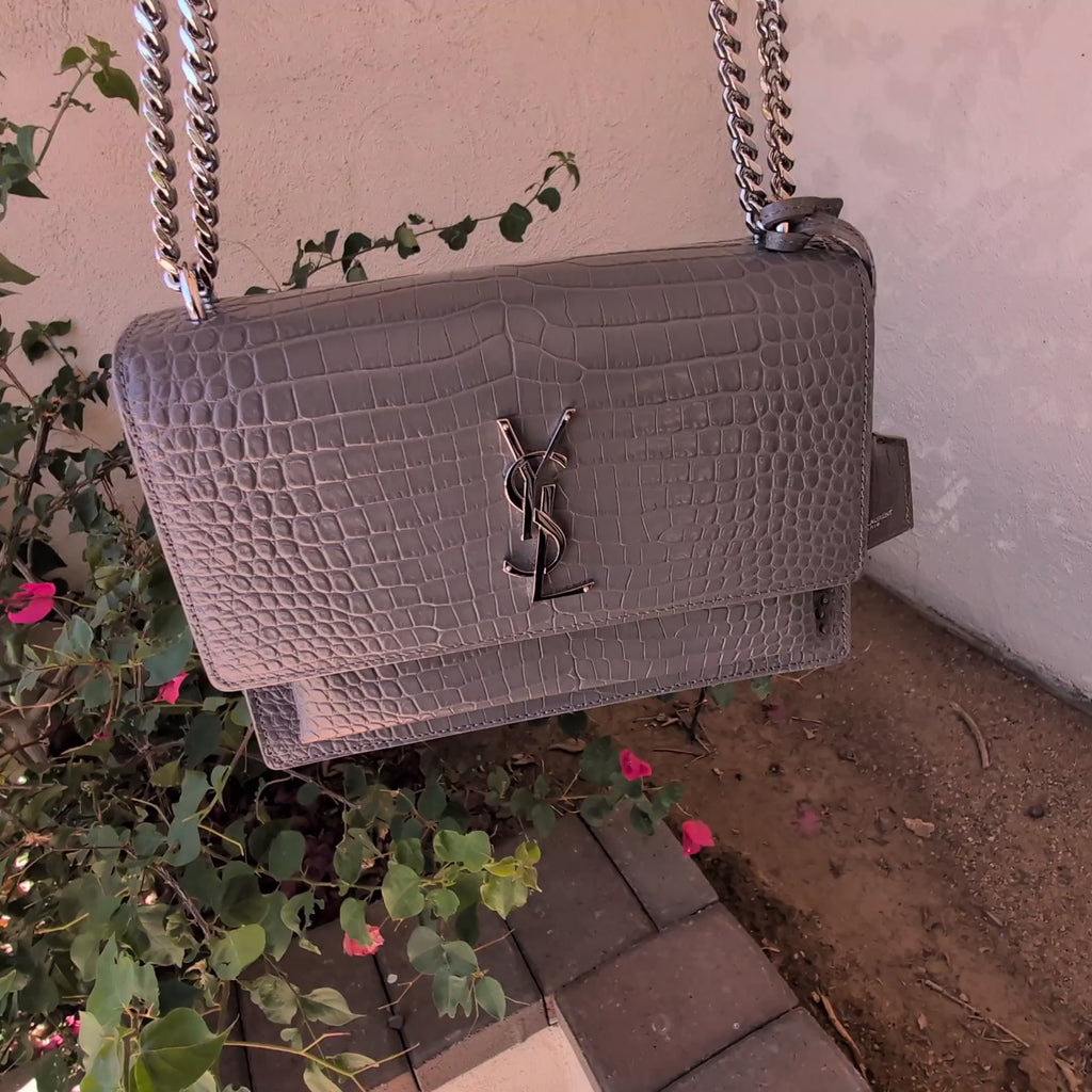 Saint Laurent Crocodile Embossed Leather Medium Sunset Bag