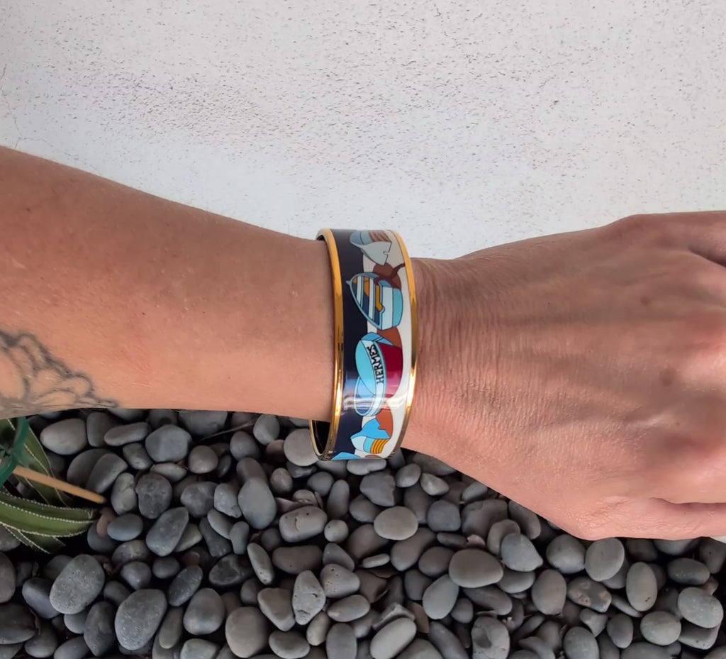Hermès "Thalassa" Nautical Boat Wide Enamel Bangle Bracelet with Box
