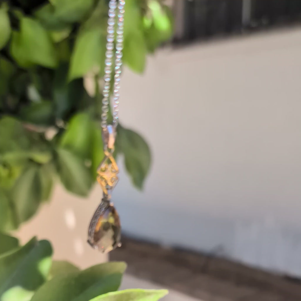 14K Yellow Gold & 925 Sterling Silver Smoky Quartz Pendant Necklace