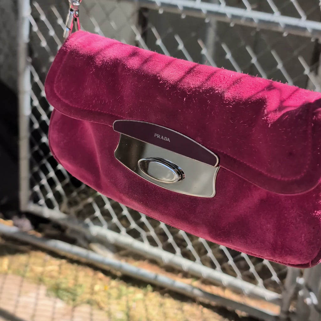 Prada Fuxia Scamosciato Suede Sound Chain Shoulder Bag