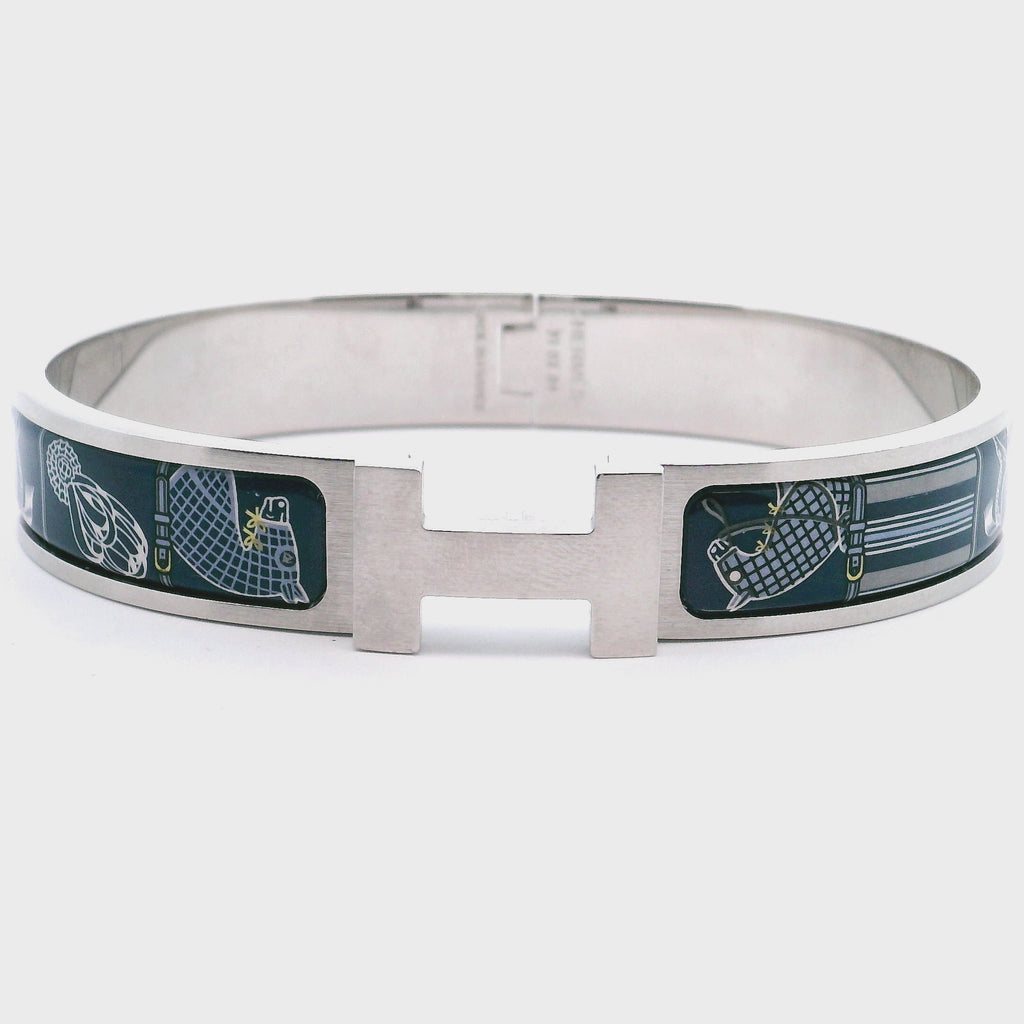 Hermès Clic HH "Couvertures et Tenues de Jour" Wide Enamel Bracelet