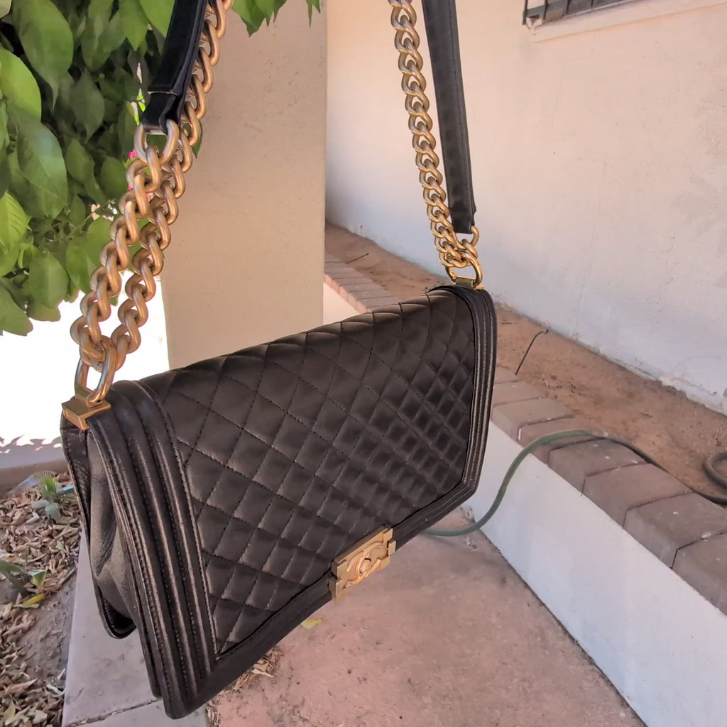 Chanel New Medium Boy Handbag Black Quilted Lambskin