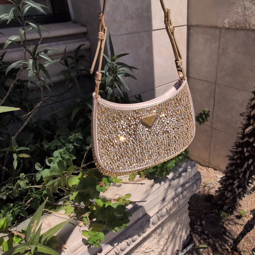 Prada Cleo Crystal-Embellished Satin Shoulder Bag