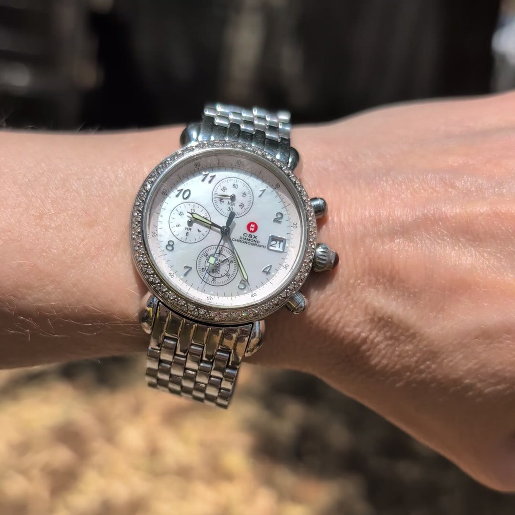 Michele CSX Diamond Chronograph 36mm Mother of Pearl Stainless Steel Watch