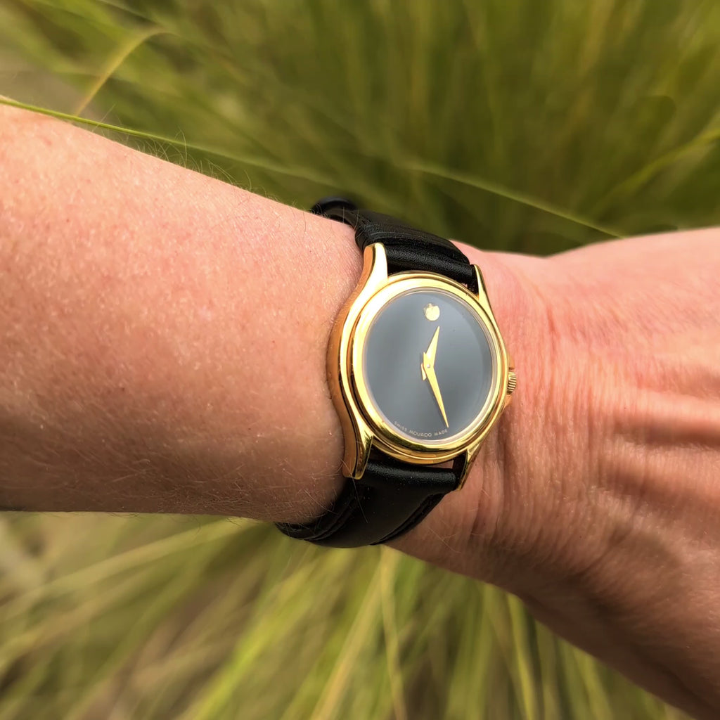 Movado Museum Classic Gold, Black Leather Watch 87 E4 0823