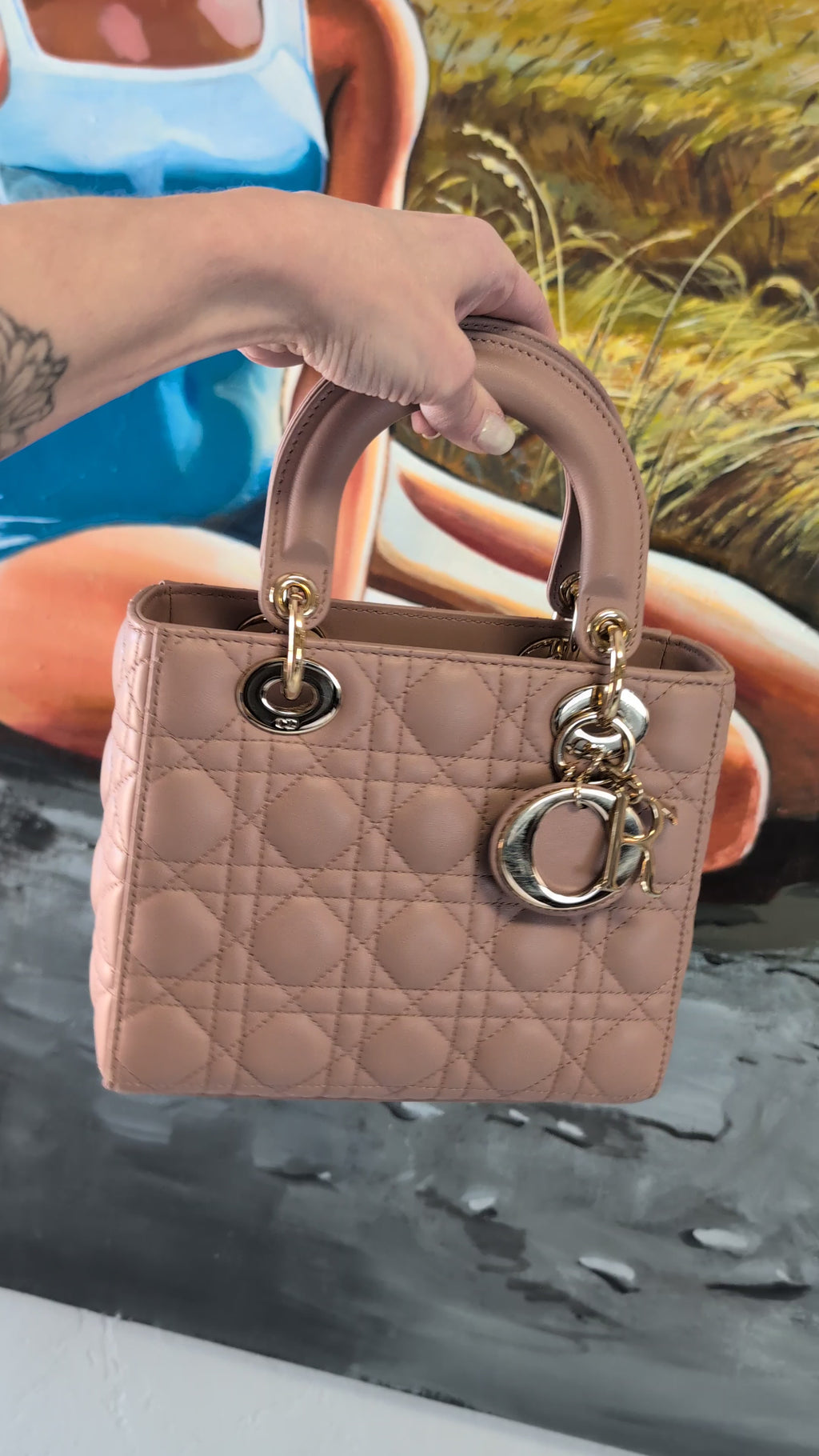 Christian Dior Cannage Lambskin Medium Lady Dior Dusty Blush