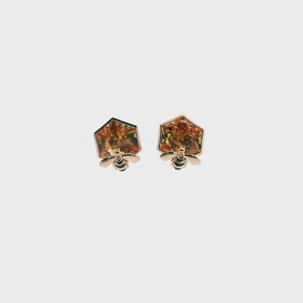 Effy Diamond Citrine Bee Button Earrings In 14K Yellow Gold