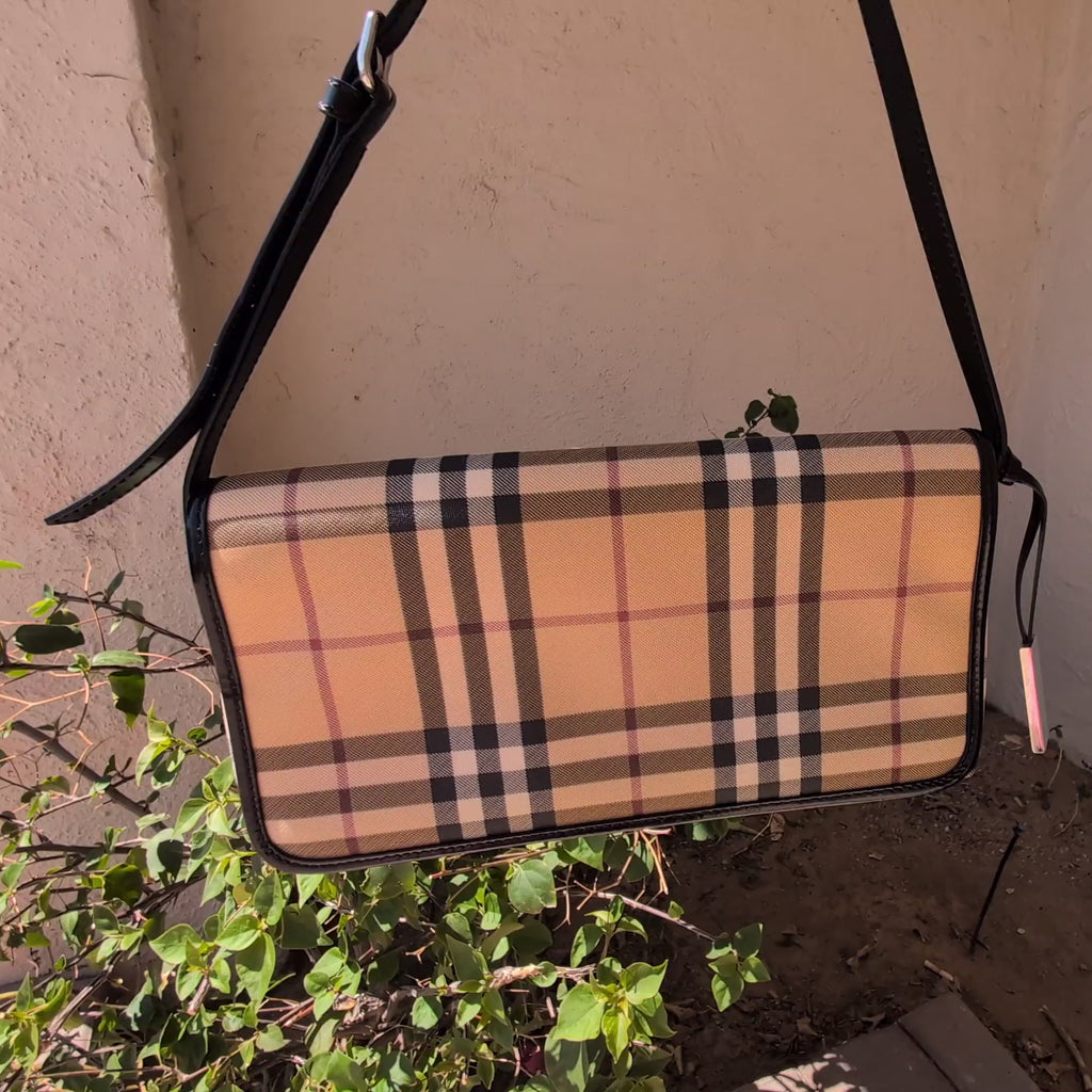 Burberry London Vintage Beige Nova Check Flap Shoulder Bag