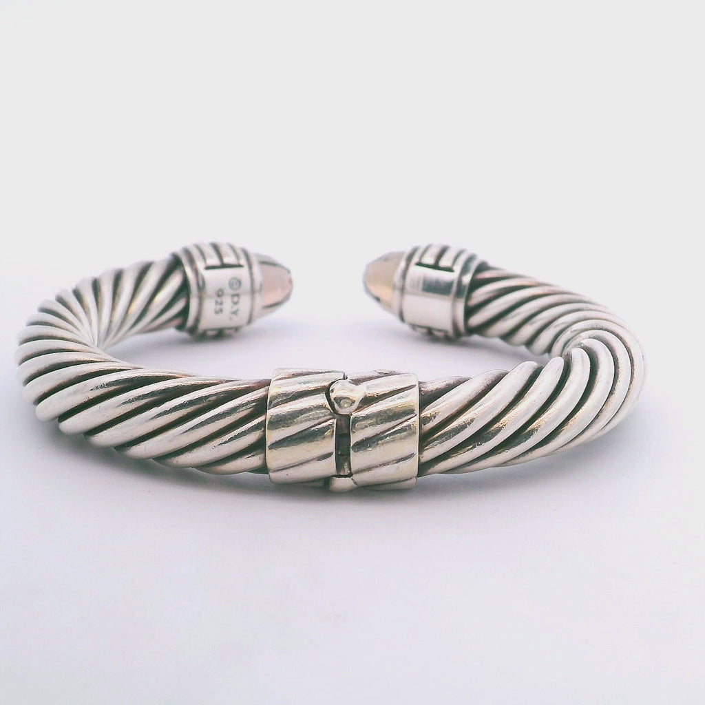David Yurman Cable Classic Sterling Silver Smoky Quartz Hinged Cuff