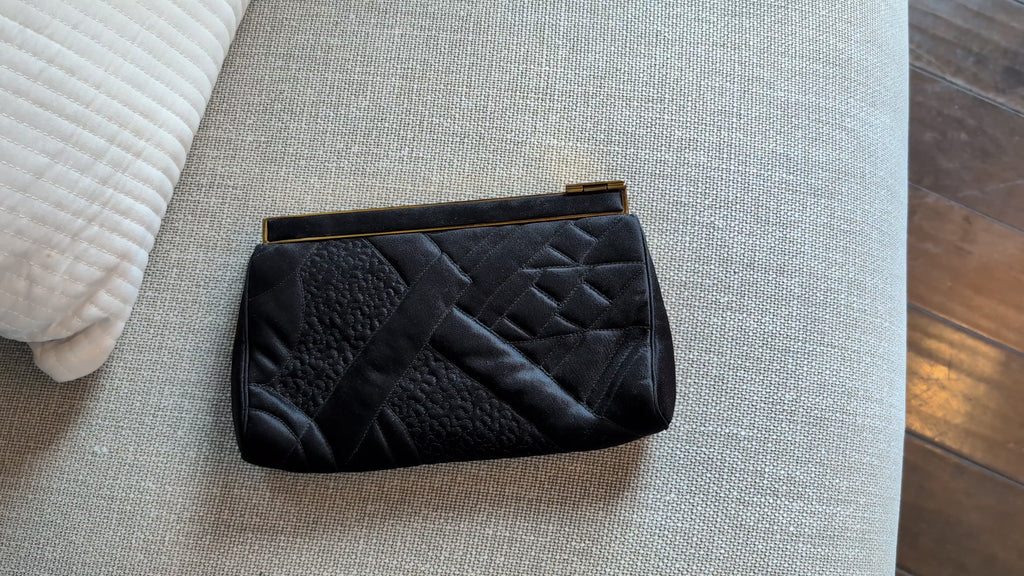 Judith Leiber 1980 Black Satin Frame Clutch