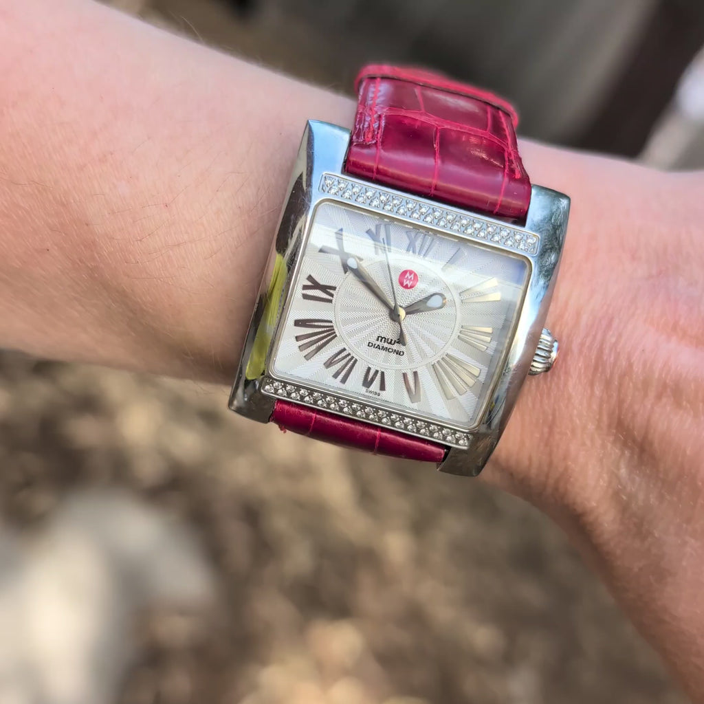 Michele MW2 Diamond Bezel Silver Dial Watch 71-7000 w/ 4 Straps
