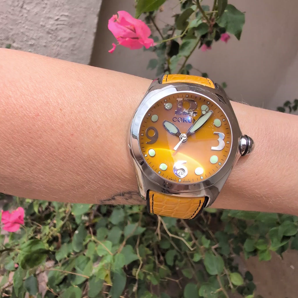 Corum Bubble 44mm Yellow Dial Swiss Quartz Watch 163.150.20