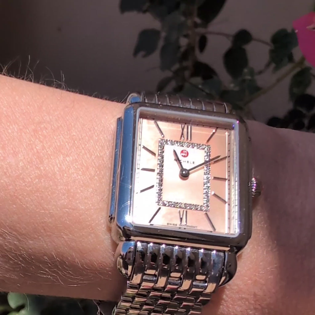 Michele Deco II 0.11ctw Diamond Salmon MOP Steel Watch MWW06X000051 w/ Box Set
