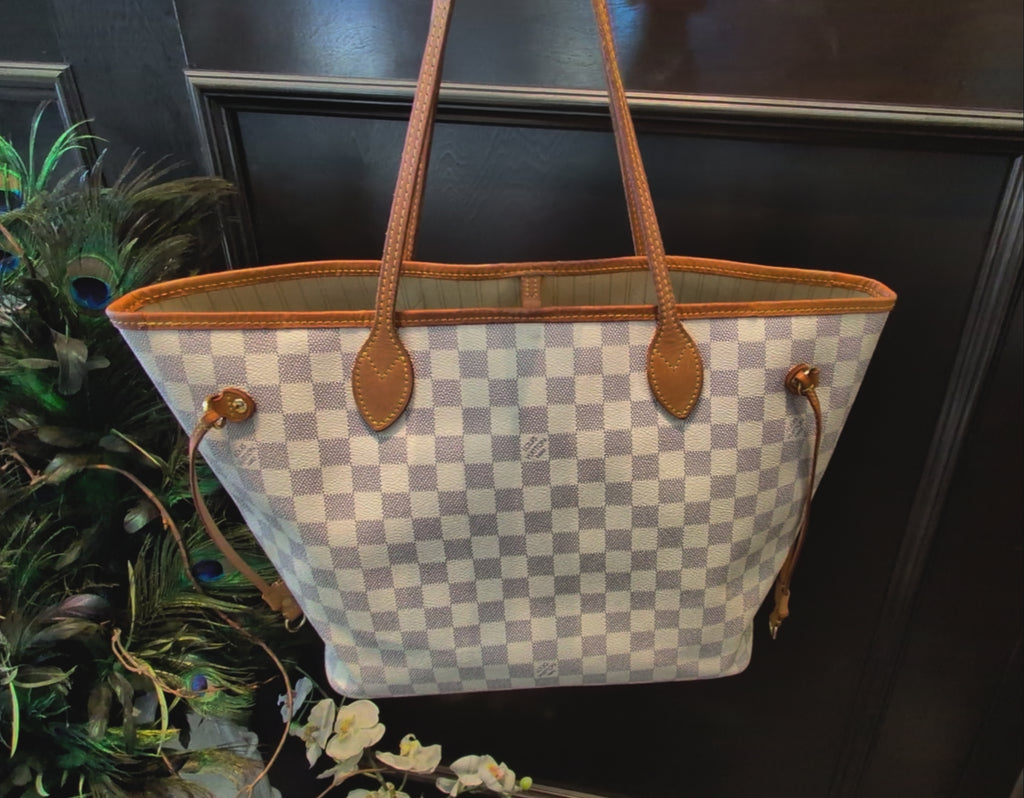 Louis Vuitton Neverfull Damier Azur MM Tote Rose Beige