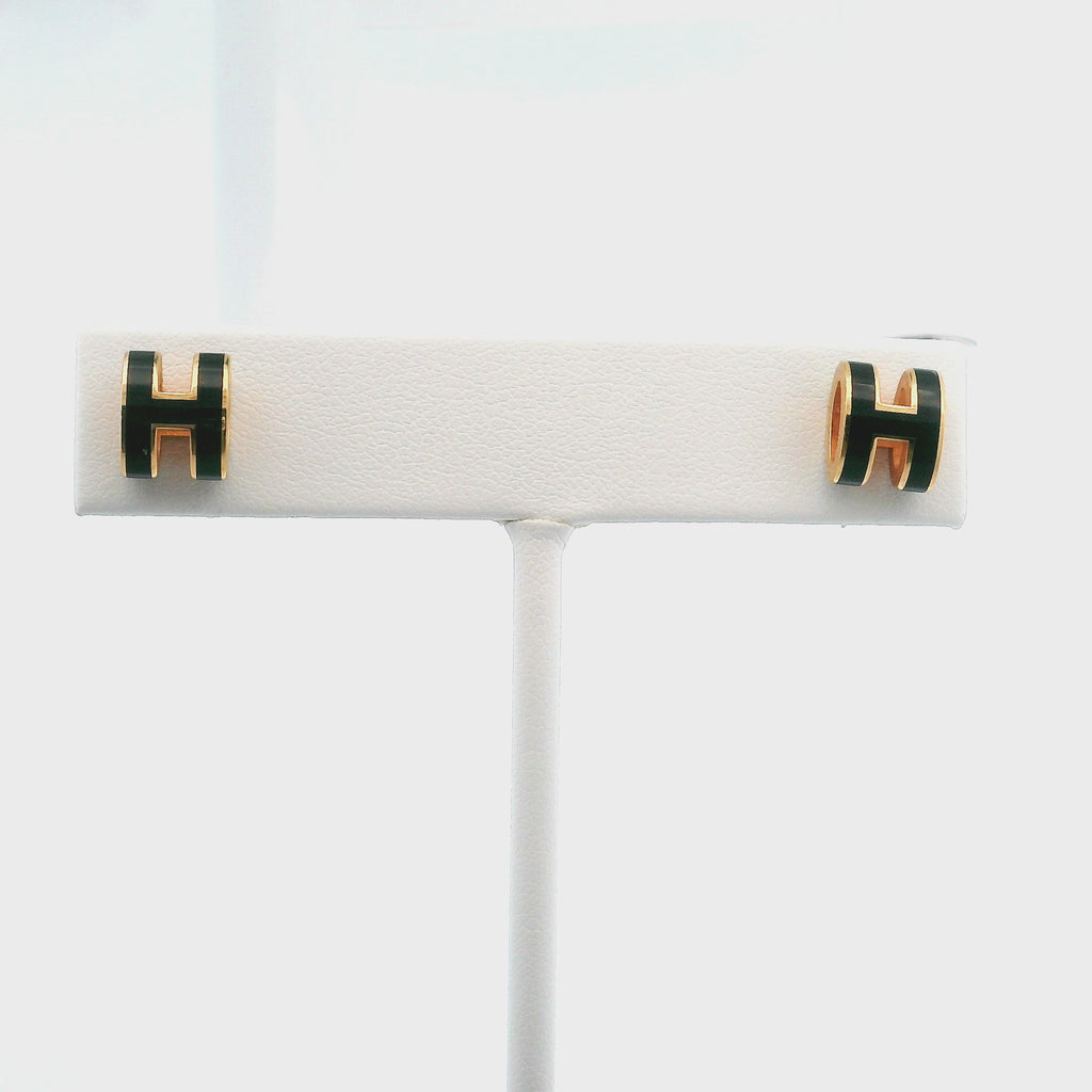 Hermès Mini Pop H Earrings - Black & Yellow Toned Gold