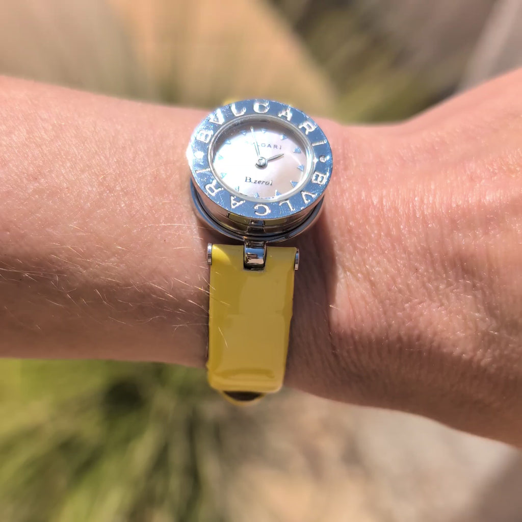 BVLGARI B.zero1 22mm MOP Dial Yellow Leather Ladies Watch BZ 22 S