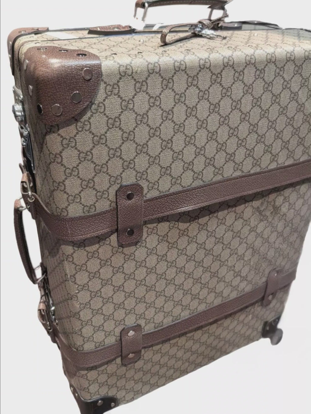 Gucci 2018 Globe-Trotter GG Medium Suitcase Beige Canvas Leather Trim