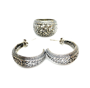 Vintage 1970's Engraved Sterling Silver 3-piece Jewelry Set