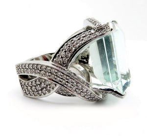 Custom Gauthier 18K White Gold Diamond & Aquamarine Ring Size 6.25
