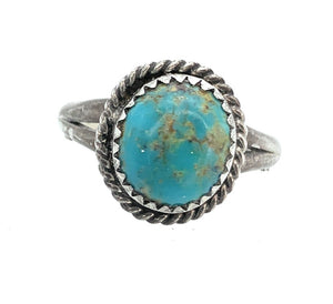 Old Pawn Navajo Sterling Silver & Turquoise Split Shank Ring - Sz. 8.75