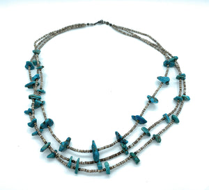 Vintage Old Pawn 3-Strand Kingman Turquoise & Penshell Heishi Bead Necklace