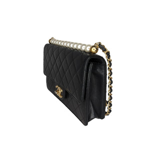 Chanel Black Quilted Lambskin & Imitation Pearls Flap Bag