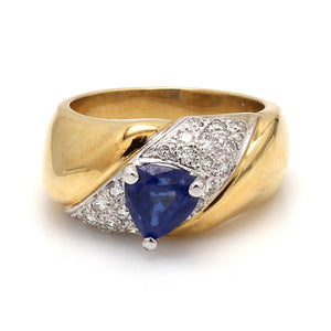 18K 2-Tone Gold, Blue Sapphire & Diamond Ring - Sz. 6