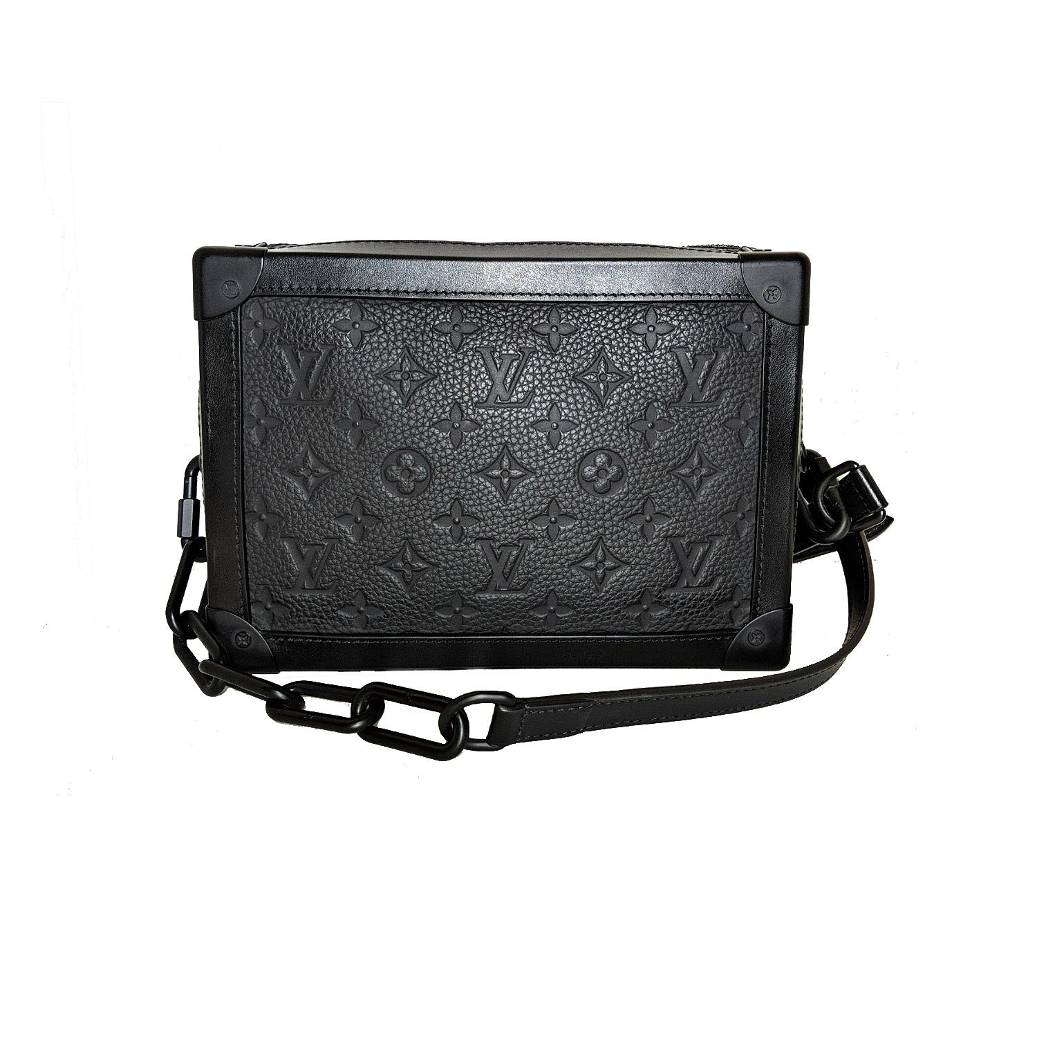 Authentic Louis Vuitton Black Taurillon Monogram Leather Soft Trunk Wallet with Strap