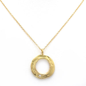 19K & 18K YG & Diamond Open Circle Charm Pendant Necklace