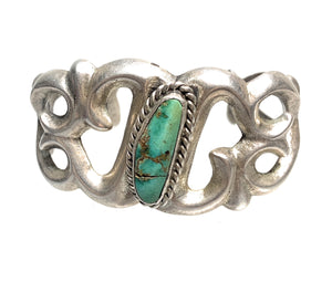 Old Pawn Sterling Silver & Royston Turquoise Sandcast Cuff Bracelet