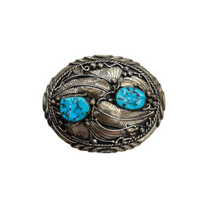 Native American Sterling Silver Turquoise Belt Buckle