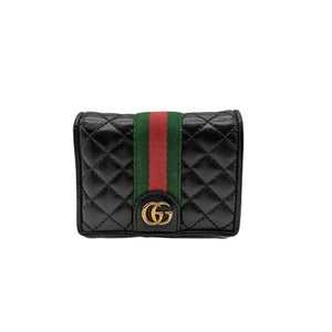 Gucci Black Quilted GG Vintage Web Card Case Wallet