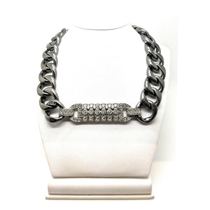 Chanel Strass & Ruthenium Metal Chain Necklace