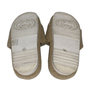 Gucci Light Brown GG Logo Merino Wool Slide Sandals Sz 36