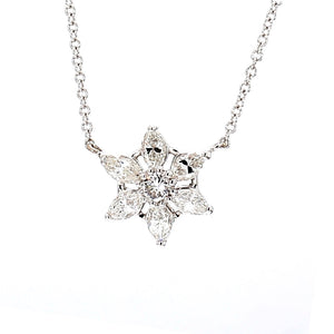 18K White Gold 0.56ctw Diamond Snowflake Pendant and Necklace