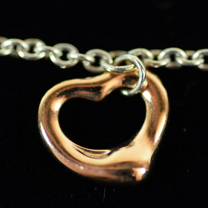 Tiffany & Co Elsa Peretti 18K Rose Gold Sterling Silver Heart Pendant Bracelet