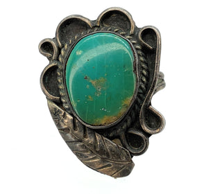 Vintage 1960's Navajo Split Shank Sterling Silver & Turquoise Ring - Sz. 6.5