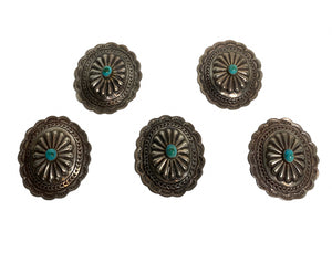 Vintage Old Pawn Navajo Sterling Silver & Turquoise Concho Set (10)
