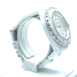 Chanel Limited Edition Ceramic & Diamond 38mm J12 Automatic Watch White