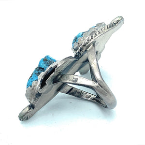 Vintage 1960's Navajo Sterling Silver & Turquoise Split Shank Ring Sz. 5