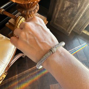 David Yurman Sterling Silver Classic Diamond Cable Cuff Bracelet