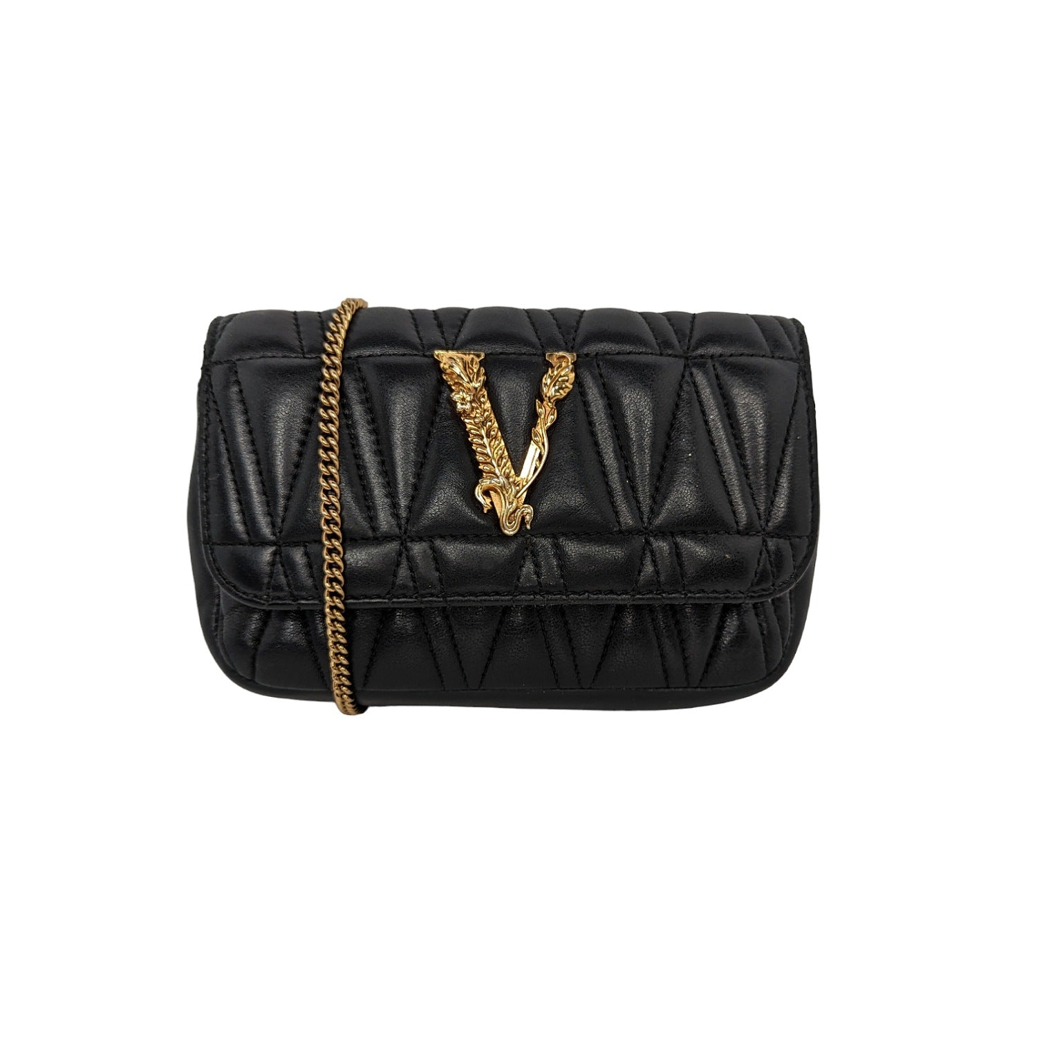 Shop Versace Virtus Mini Leather Chain Wallet