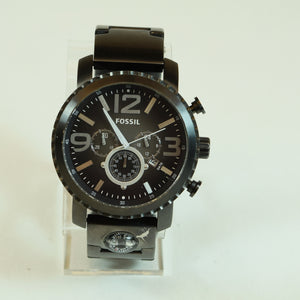 Fossil Mens Gage Black Dial Stainless Steel Compass Chronograph Wristwatch
