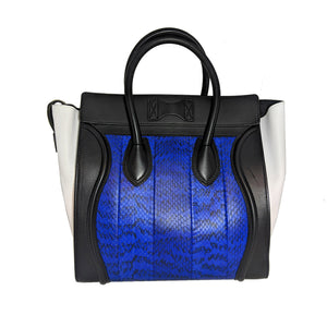 Celine Royal Blue Python Tricolor Mini Luggage Tote